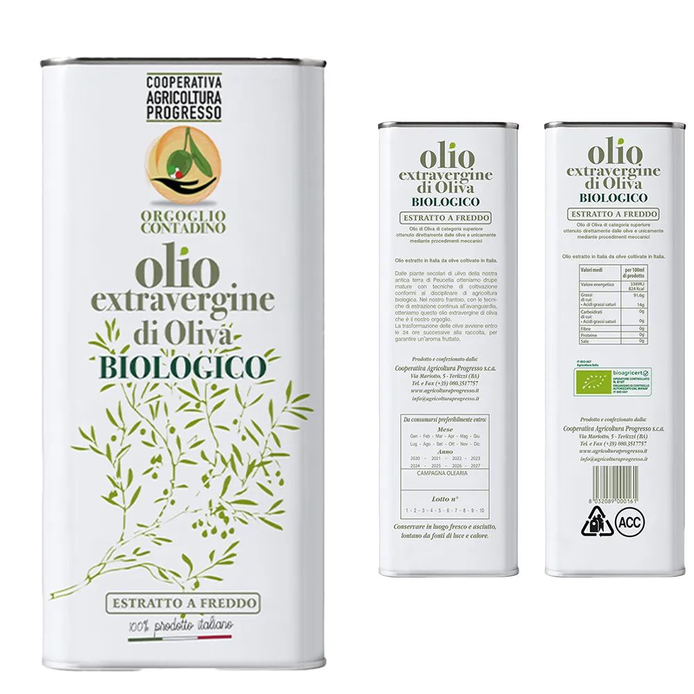 Lattina da 5 lt di Olio Extravergine di Oliva 100% ITALIANO – BIOLOGICO