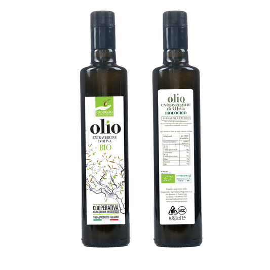 Bottiglia da 0.75 Lt. Olio Extravergine di Oliva 100% ITALIANO – BIOLOGICO – Campagna Olearia ’25/’26