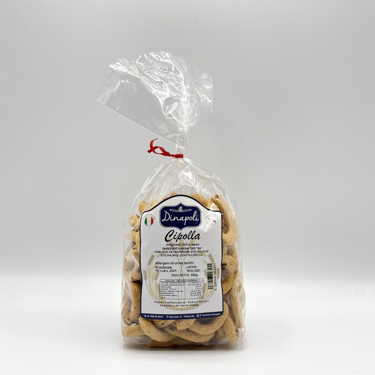 Taralli Pugliesi Artigianali alla Cipolla fatti a  Mano con Olio Extra Vergine di Oliva  400gr